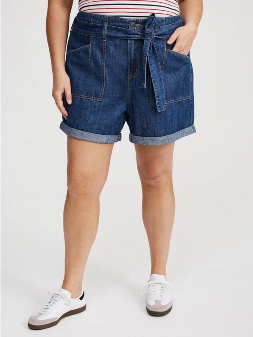 torrid Dark Blue Denim Paperbag Tie-Waist Shorts